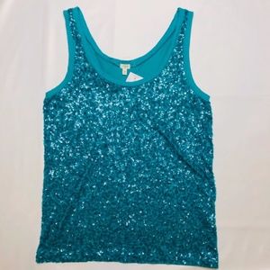 J. Crew Turquoise Square-Sequin Front Summer Tank